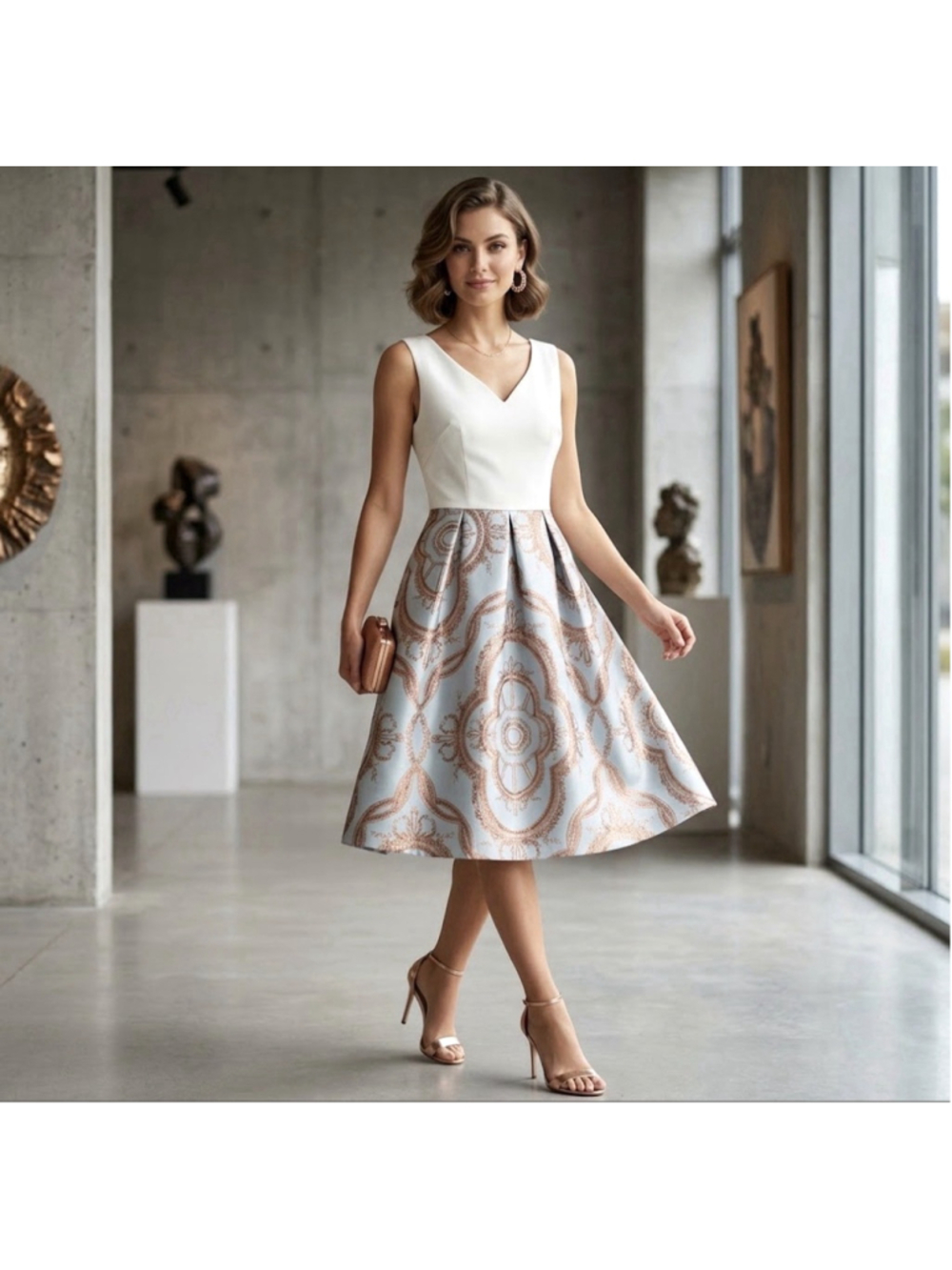 Ted Baker London Versailles Jacquard Off-Shoulder Fit & Flare Dress Sz US 6
